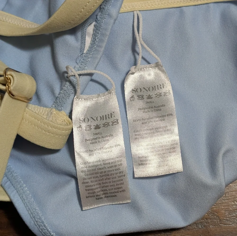 Light Blue Bikini Set with Cream Trim - Women's Swimwear